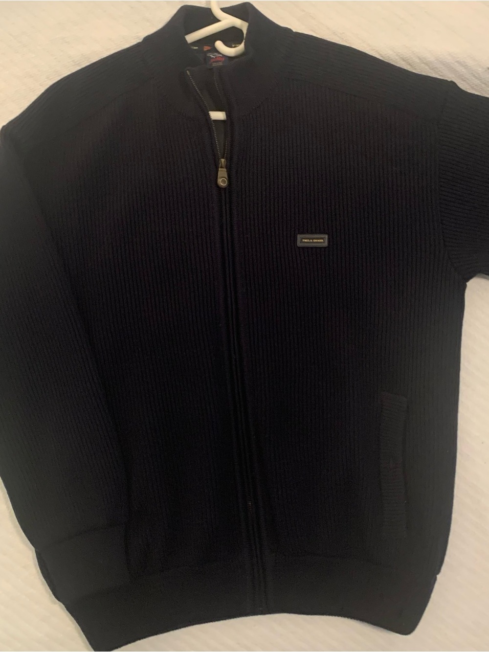 Paul & Shark Men's Black Full-Zip Ribbed Sweater This is VERY Warm!
